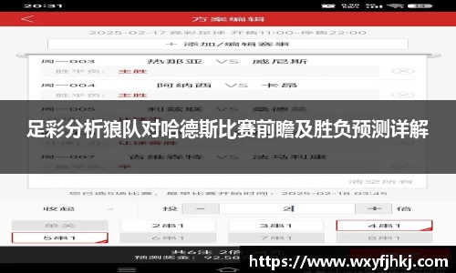 足彩分析狼队对哈德斯比赛前瞻及胜负预测详解